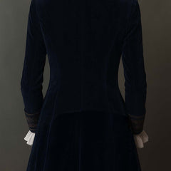 Women's vintage embroidered longline jacket with ornate lapel and cuff detailing