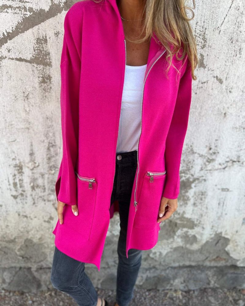 Women's hooded long sleeve open-front cardigan shown in a soft everyday style