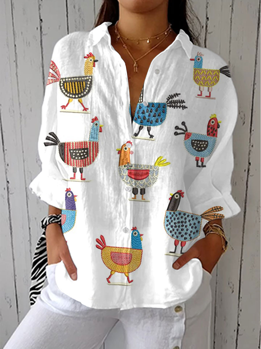 Helen | Playful Chicken Print Blouse