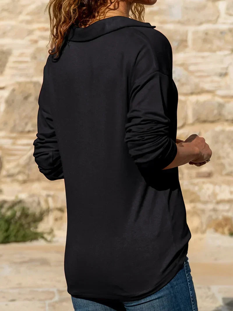 Women's collared half-zip sweater shown in multiple colours