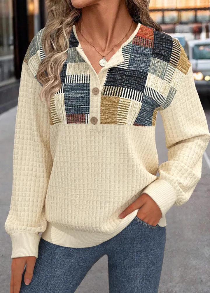 Linora | Patchwork Waffle Knit Button Sweater