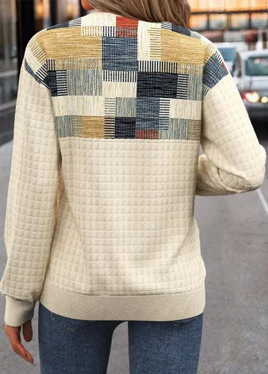 Linora | Patchwork Waffle Knit Button Sweater