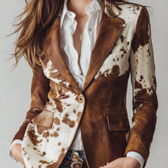 Women's brown vintage cow print eco-friendly tailored blazer