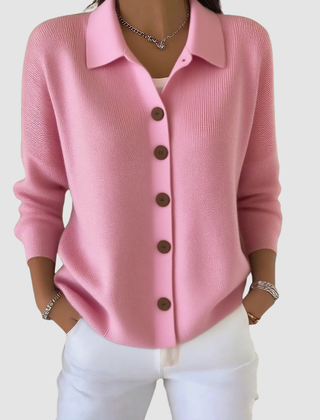 Riah button-up knit cardigan with lapel detail and relaxed loose fit