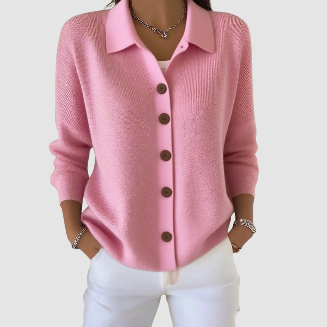 Riah button-up knit cardigan with lapel detail and relaxed loose fit