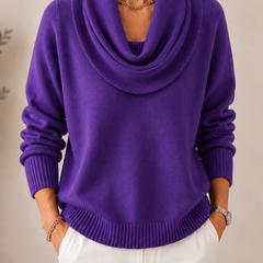 Caralina elegant cowl neck knit jumper with softly draped neckline and relaxed fit