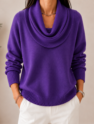Caralina elegant cowl neck knit jumper with softly draped neckline and relaxed fit