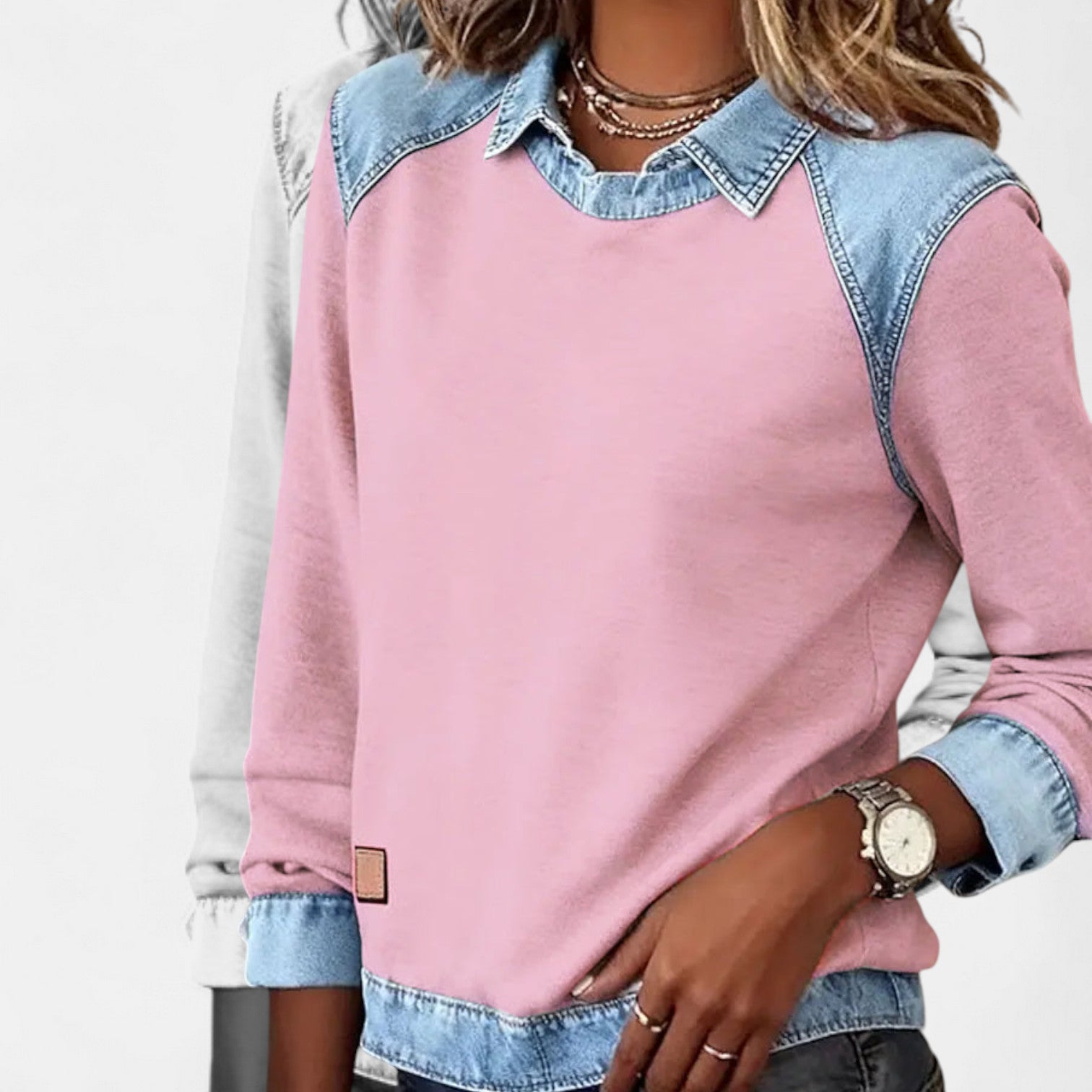 Briony | Layered Collar Two-Tone Sweater with Contrast Panels