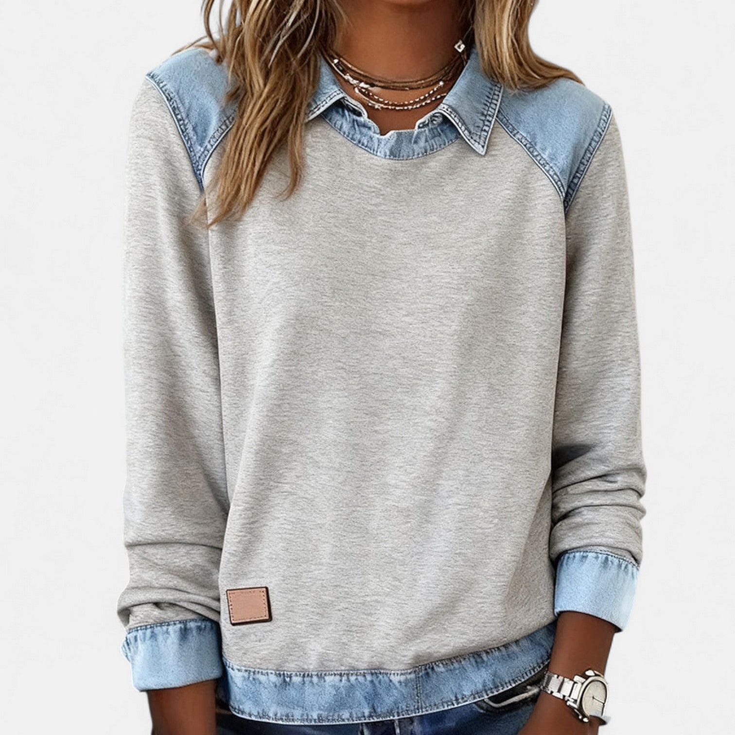 Briony | Layered Collar Two-Tone Sweater with Contrast Panels
