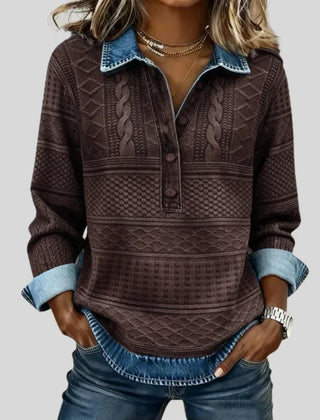 Women's vintage cable knit collared jumper with buttons and rolled cuffs