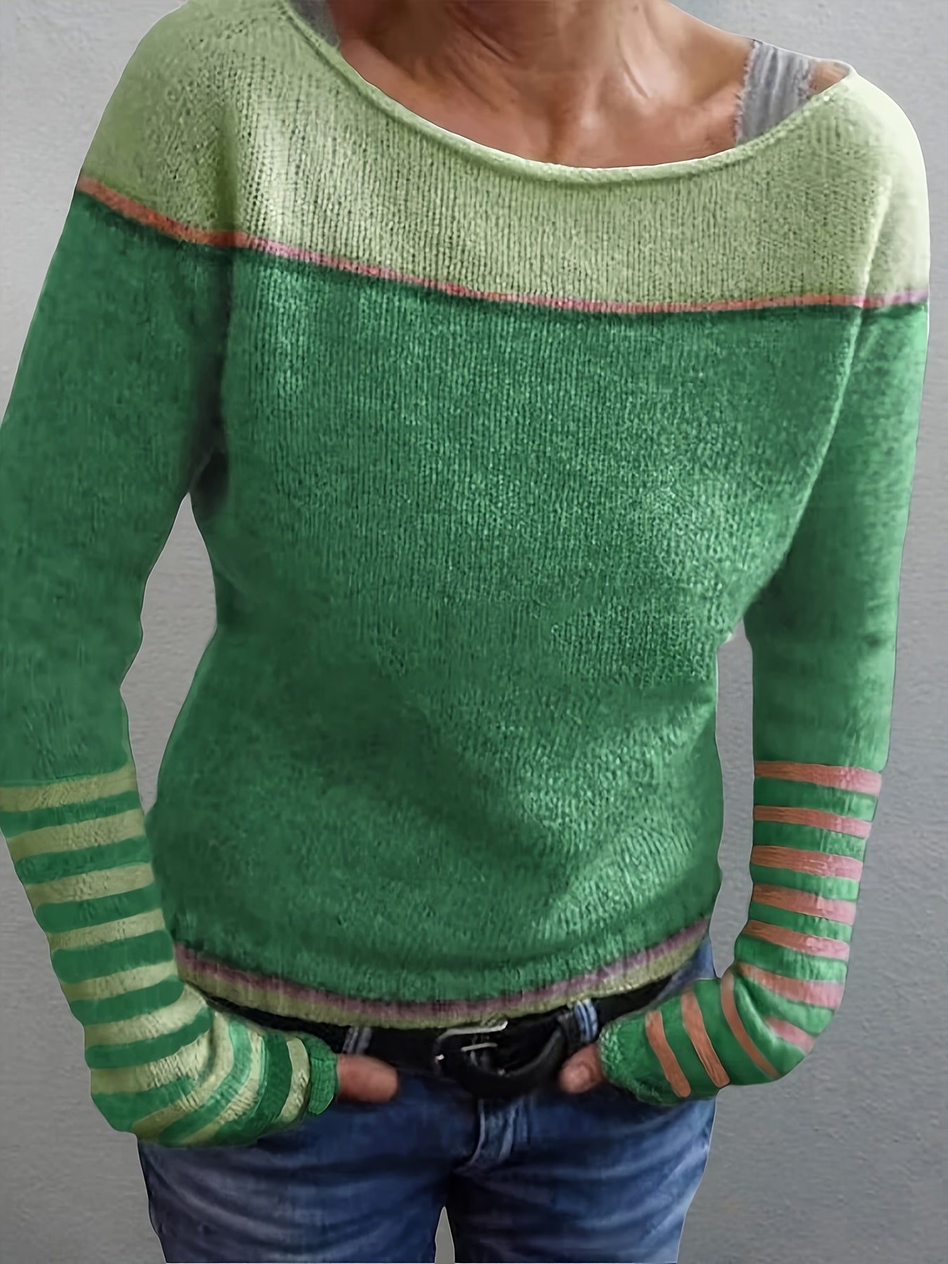 Norelle | Striped Colour-Block Pullover Sweater