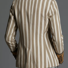 Women's khaki boho striped lapel blazer with long sleeves and relaxed silhouette