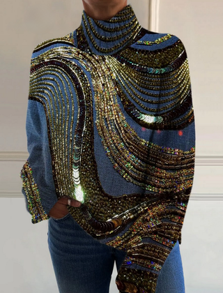 Multicolor festive turtleneck sweater with relaxed fit and ribbed cuffs and hem