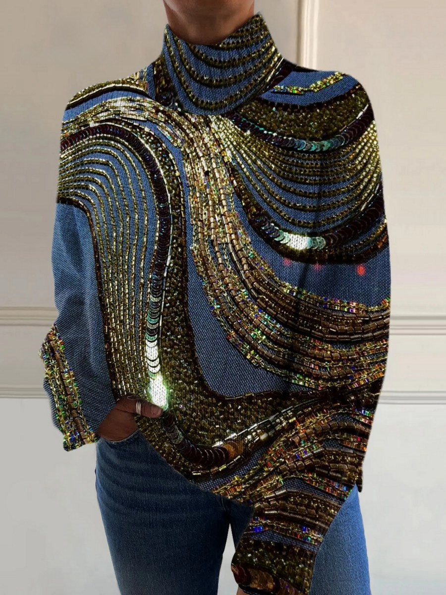 Multicolor festive turtleneck sweater with relaxed fit and ribbed cuffs and hem