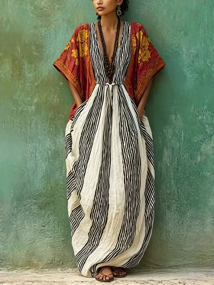 Cassia | Retro Floral-Stripe Dress