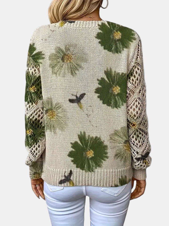 Delphine | Floral Knit V-Neck Sweater