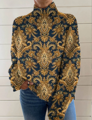 Multicolour vintage floral art turtleneck sweater with ribbed cuffs and a relaxed fit