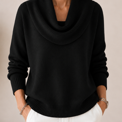 Caralina elegant cowl neck knit jumper with softly draped neckline and relaxed fit