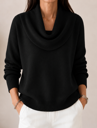 Caralina elegant cowl neck knit jumper with softly draped neckline and relaxed fit
