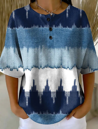 Women's relaxed waffle cotton shirt in a colourful retro geometric abstract print