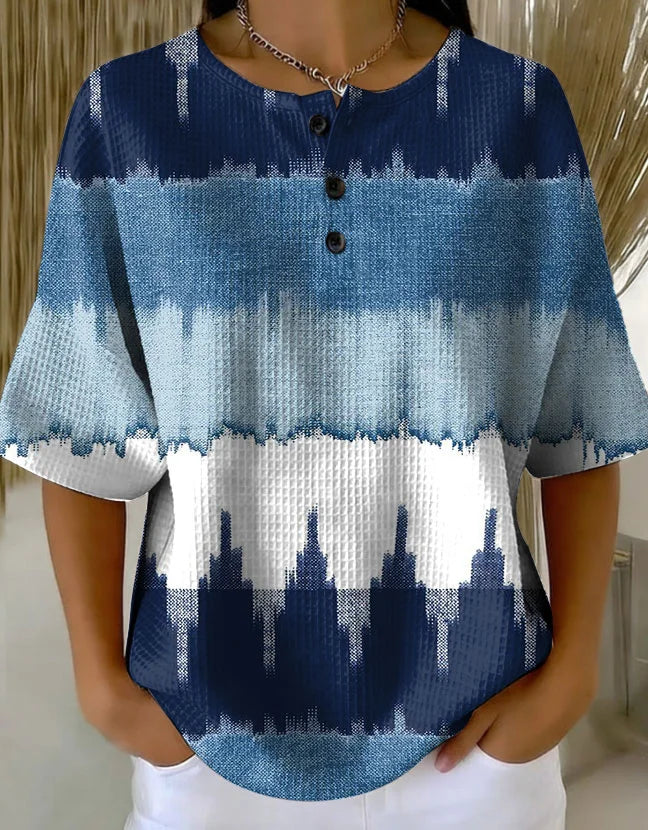 Women's relaxed waffle cotton shirt in a colourful retro geometric abstract print