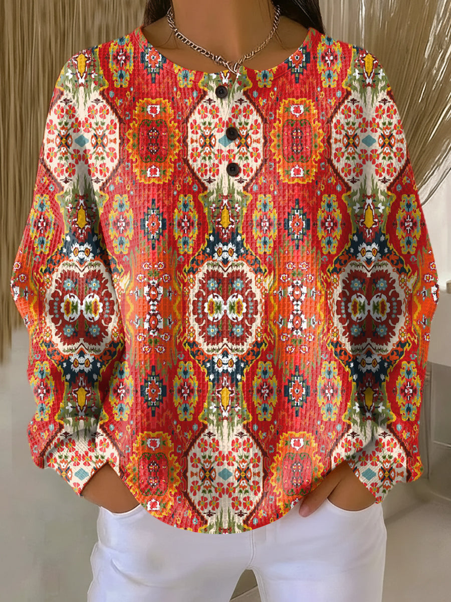 Selma | Waffle-Knit Sweater with Ethnic Floral Pattern