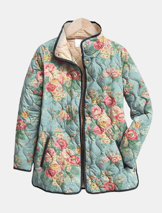 Elara multicolour quilted jacket with elegant floral print, styled for everyday wear