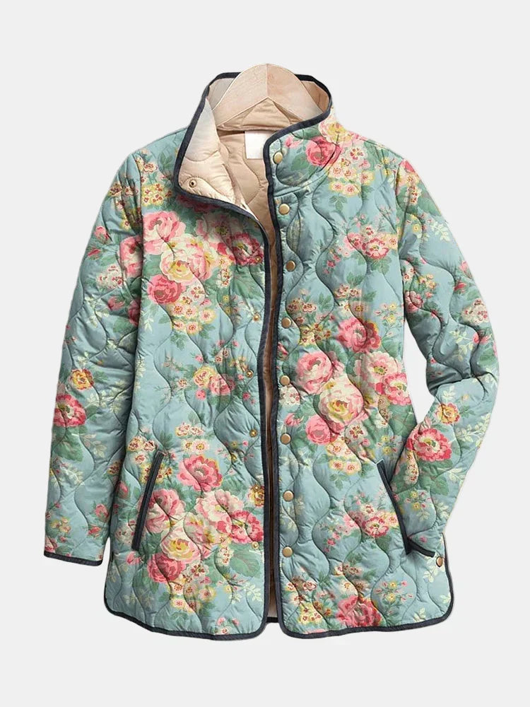 Elara multicolour quilted jacket with elegant floral print, styled for everyday wear