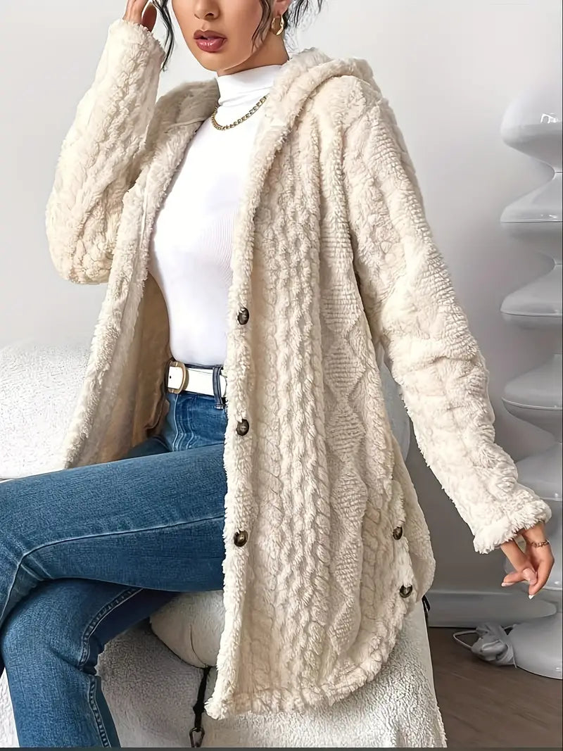 Colette | Hooded Longline Textured Button-Front Cardigan
