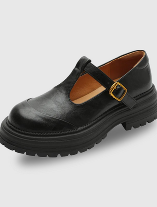 Women's Blythe T-bar Mary Jane brogue shoes with rounded toe and low heel