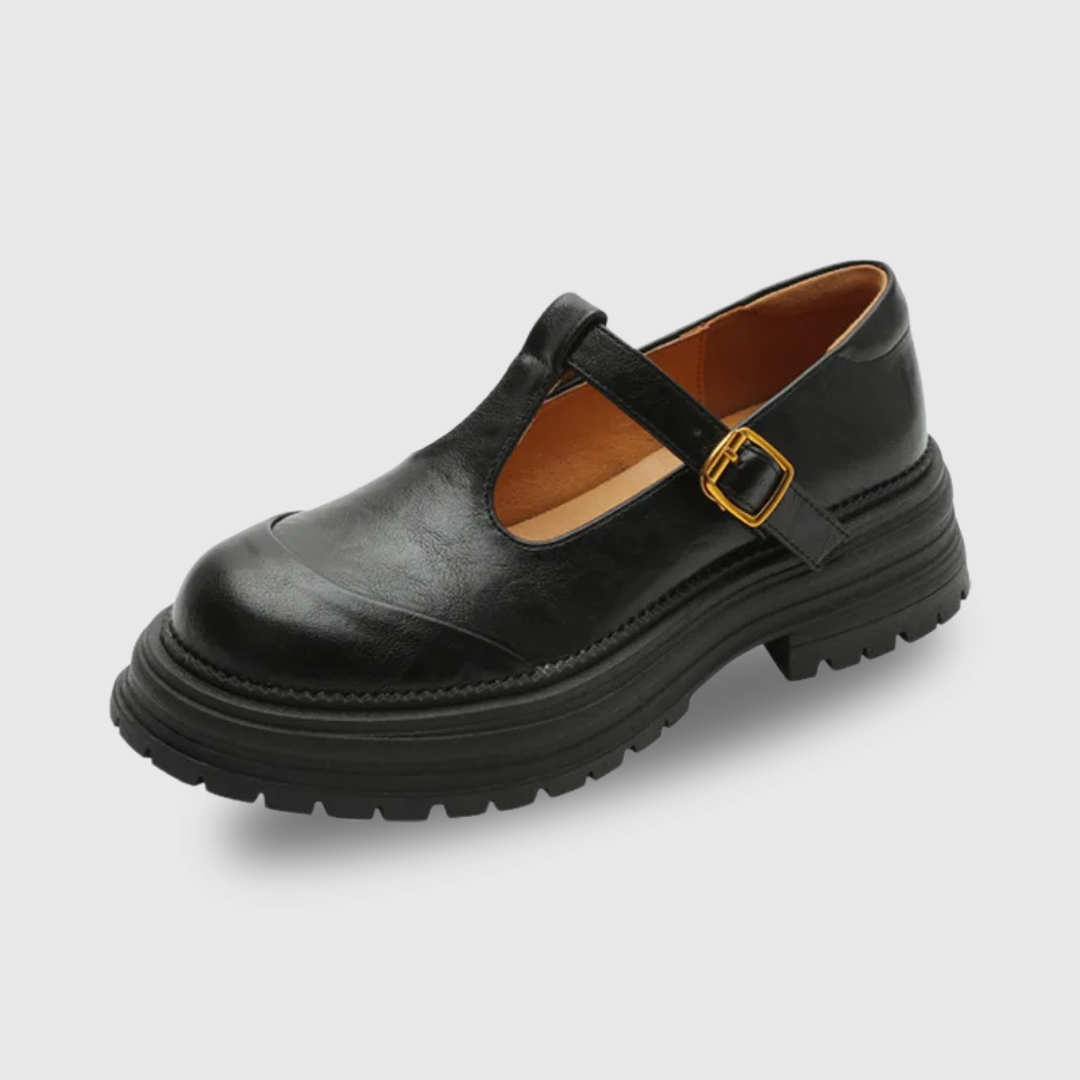 Women's Blythe T-bar Mary Jane brogue shoes with rounded toe and low heel