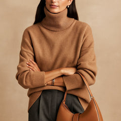 Women's high turtleneck sweater with relaxed fit, long sleeves and ribbed cuffs and hem