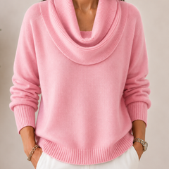 Caralina elegant cowl neck knit jumper with softly draped neckline and relaxed fit