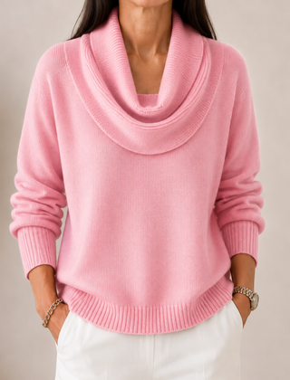Caralina elegant cowl neck knit jumper with softly draped neckline and relaxed fit