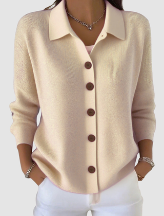 Riah button-up knit cardigan with lapel detail and relaxed loose fit