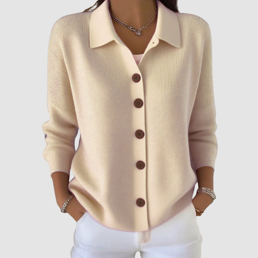 Riah button-up knit cardigan with lapel detail and relaxed loose fit