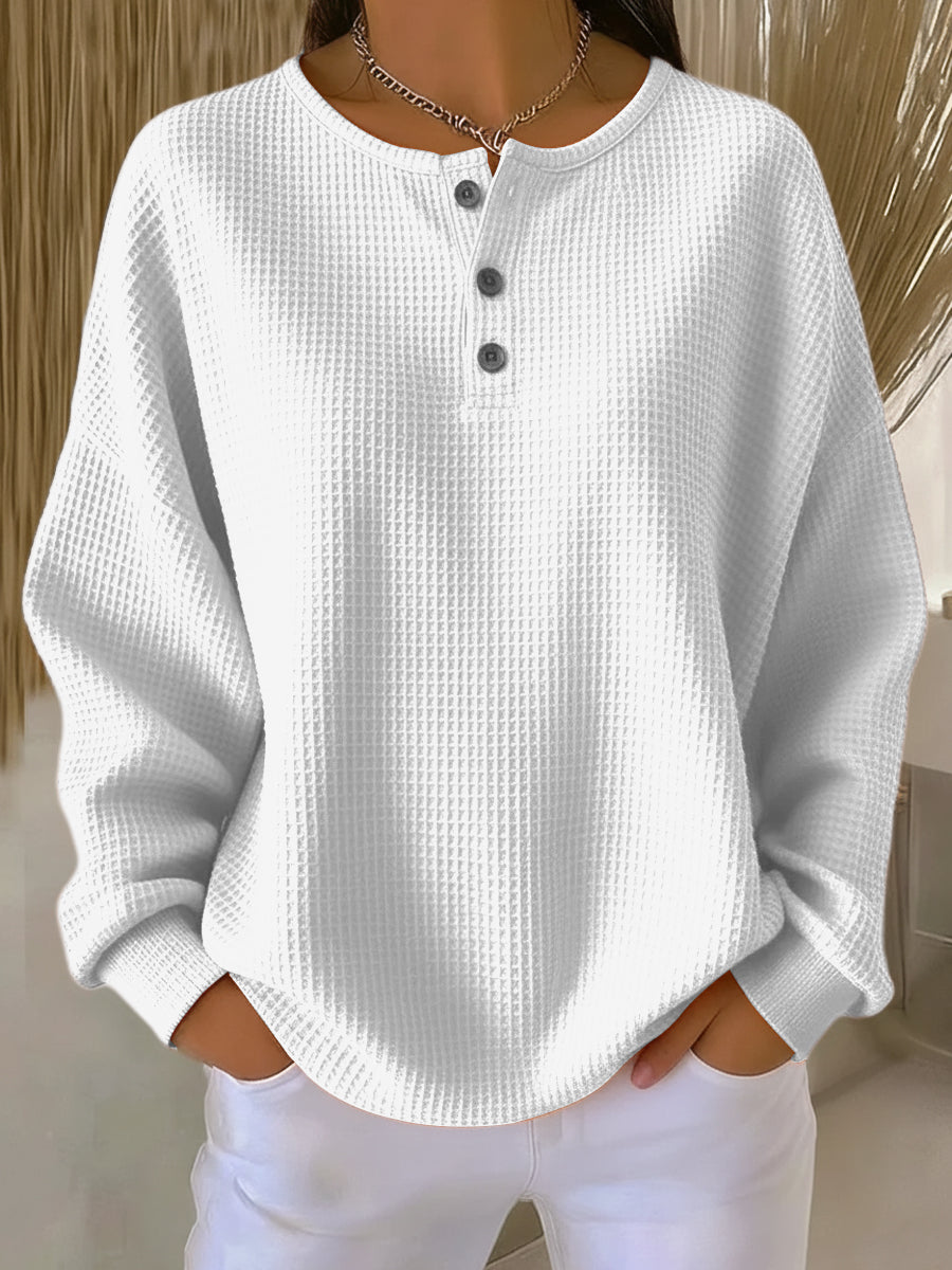 Anne | Waffle-Knit Collared Sweatshirt