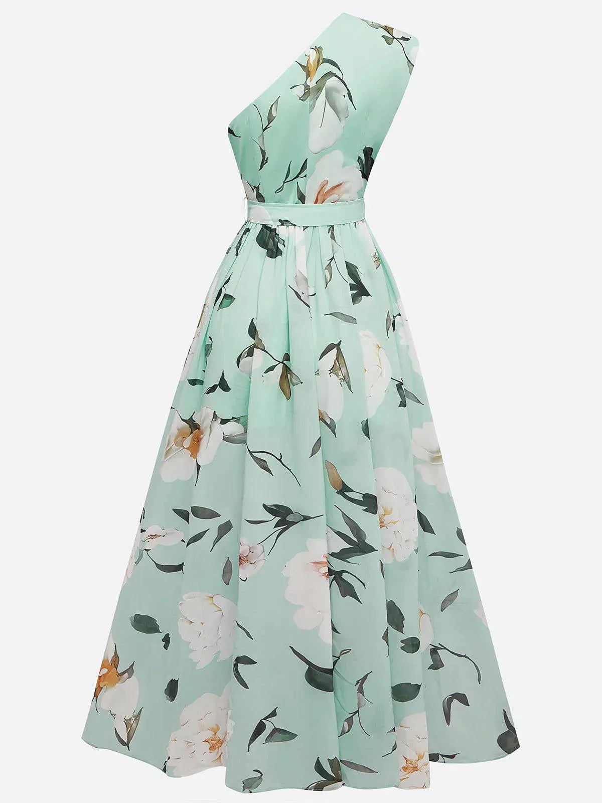 Julie | Light Green Floral One-Shoulder Maxi Dress