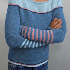 Norelle striped colour-block pullover sweater with scooped neckline and ribbed cuffs