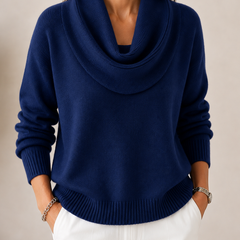 Caralina elegant cowl neck knit jumper with softly draped neckline and relaxed fit