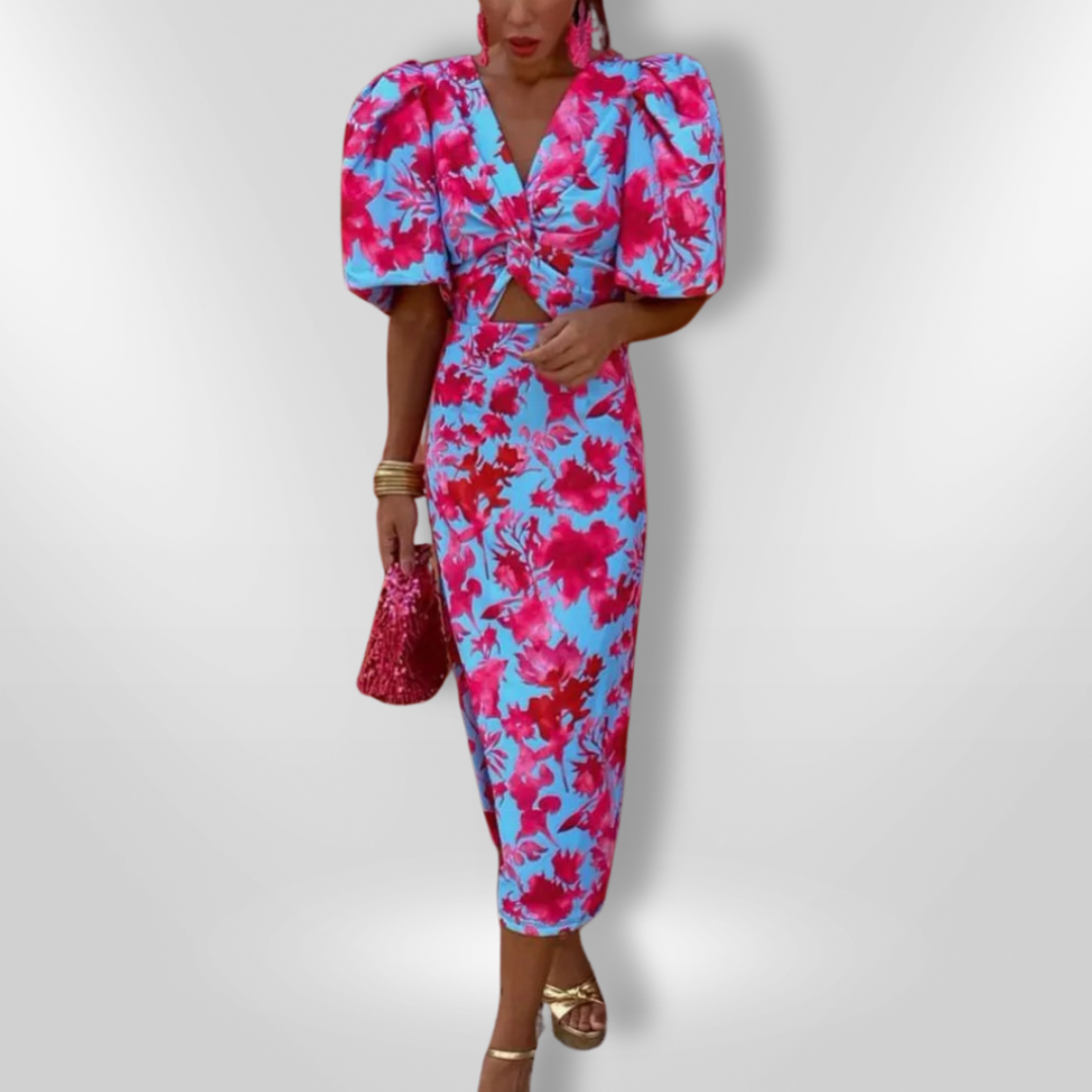 Oranit | Pleated Sleeve Colourful Dress