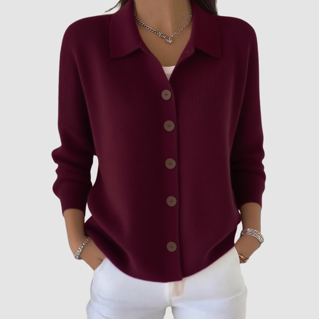 Riah button-up knit cardigan with lapel detail and relaxed loose fit