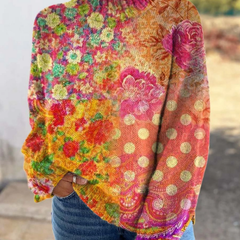 Floral polka dot turtleneck sweater with relaxed fit and ribbed cuffs and hem