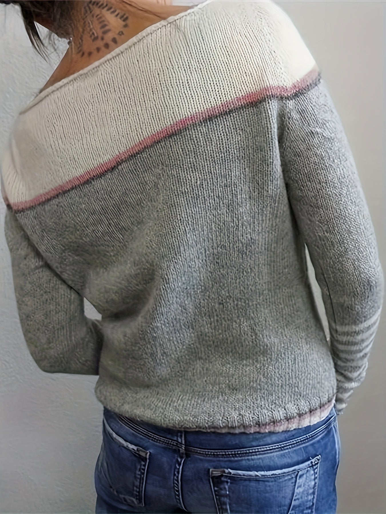 Norelle striped colour-block pullover sweater with scooped neckline and ribbed cuffs