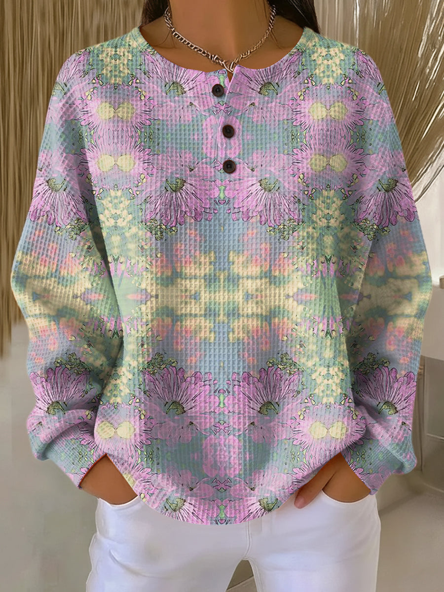 Alma | Ethnic Floral Waffle-Knit Sweater