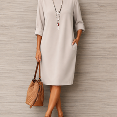 Odette flowing midi dress in a flattering everyday silhouette, shown in multiple colours