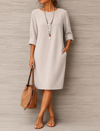 Odette flowing midi dress in a flattering everyday silhouette, shown in multiple colours