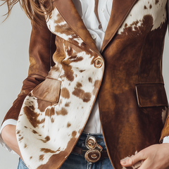 Women's brown vintage cow print eco-friendly tailored blazer