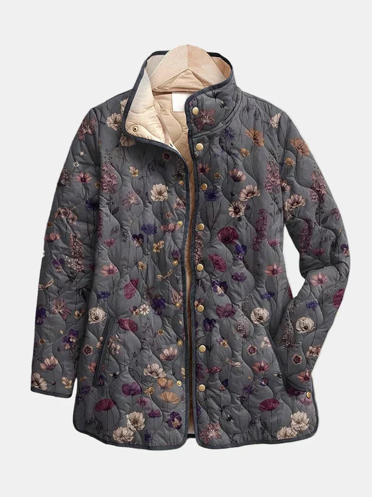 Niva vintage floral print quilted jacket with relaxed fit in multicolour