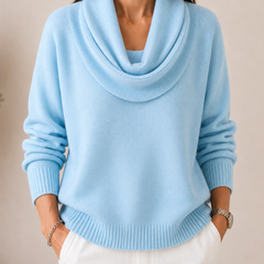 Caralina elegant cowl neck knit jumper with softly draped neckline and relaxed fit